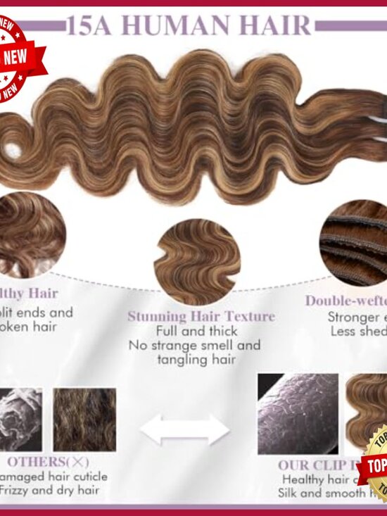 26 Inch Clip In Human Hair Extensions Body Wave 8 Piece Set main image 4